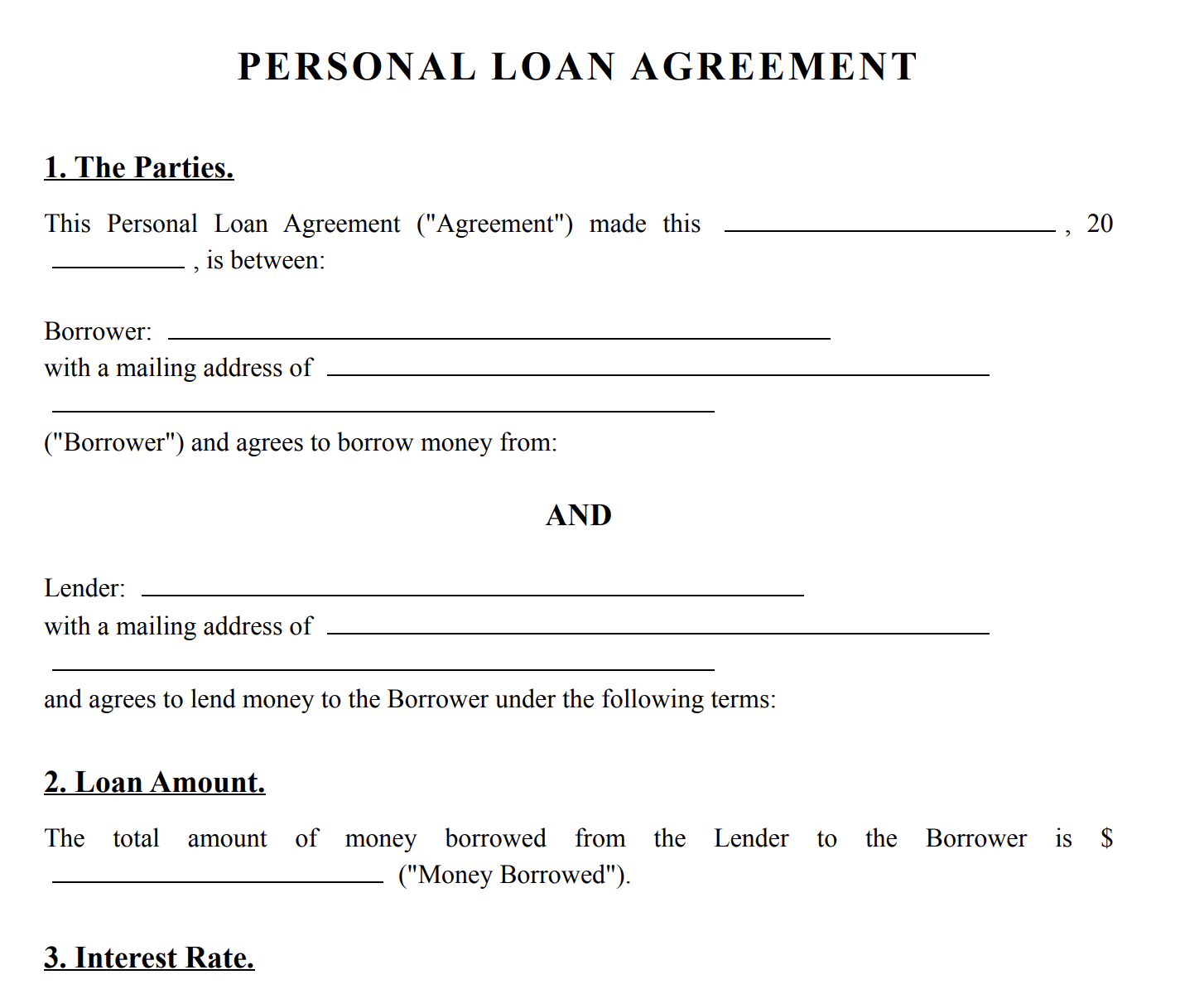 Loan Agreement Template Preview